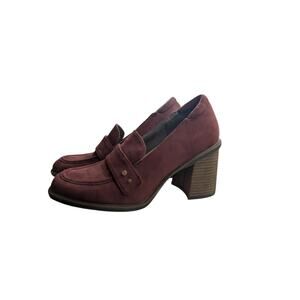 Dr. Scholl's Suede Block Heel Loafer Pumps Size 7 Burgundy 90s Minimalist Office